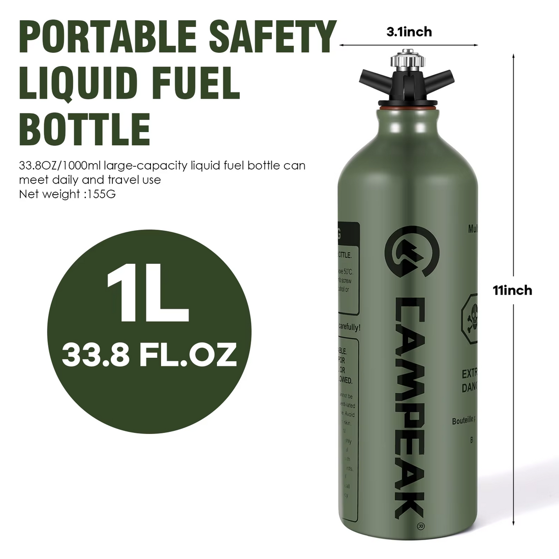 CAMPEAK Fuel Bottle 0.5L / 1L with Safety Valve
