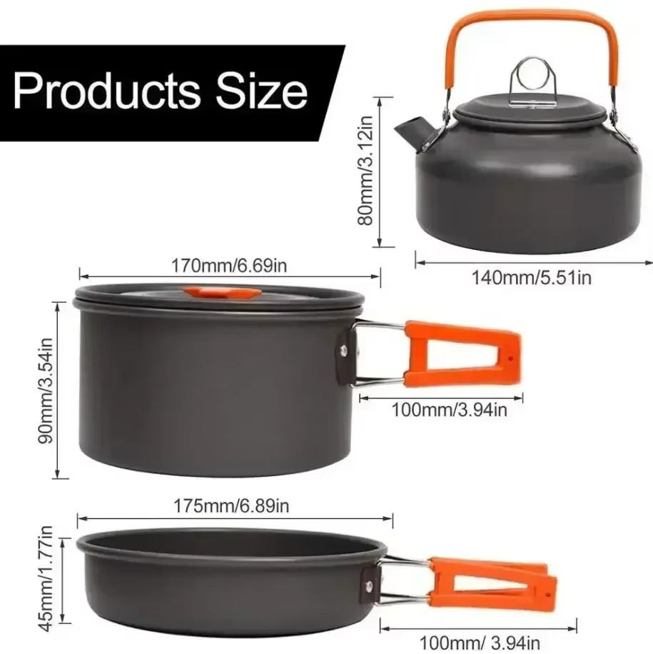 Camping Cookware Set Non-Stick Aluminum 2–3 People